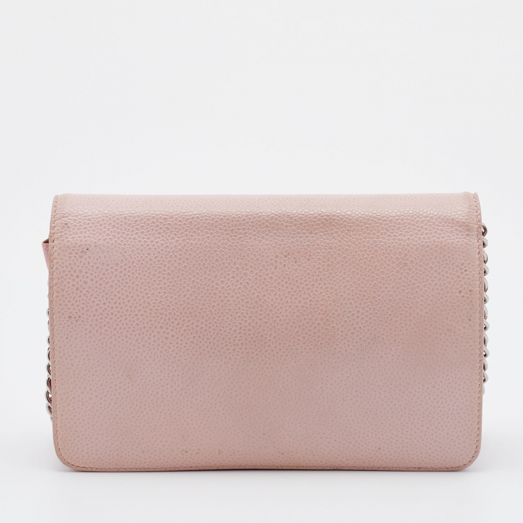 Pre Owned Chanel Pink Caviar Leather Timeless CC WOC Clutch Bag