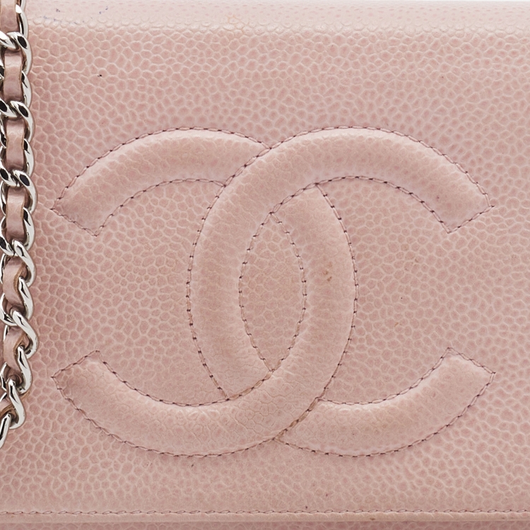 Pre Owned Chanel Pink Caviar Leather Timeless CC WOC Clutch Bag