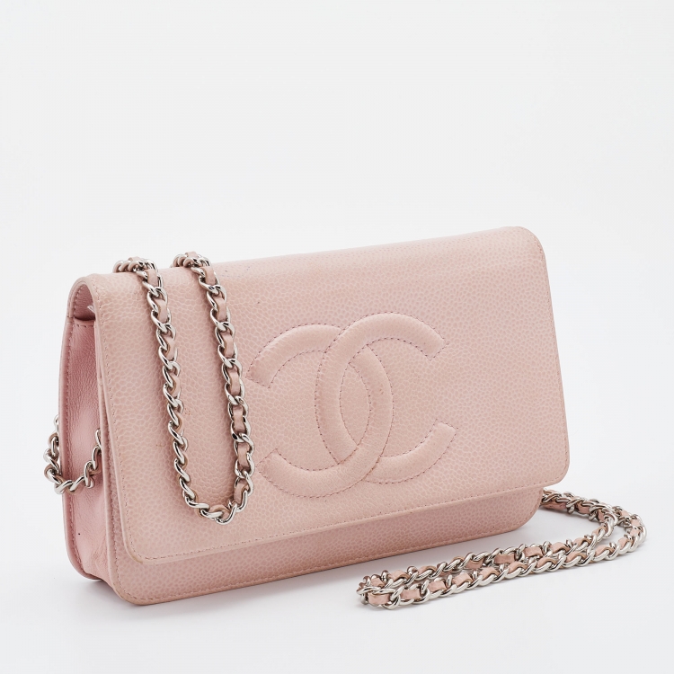 Pre Owned Chanel Pink Caviar Leather Timeless CC WOC Clutch Bag