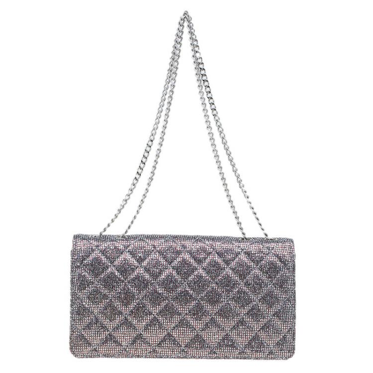 Pre Owned Chanel Quilted Silver Glitter Leather Reissue Shoulder Bag