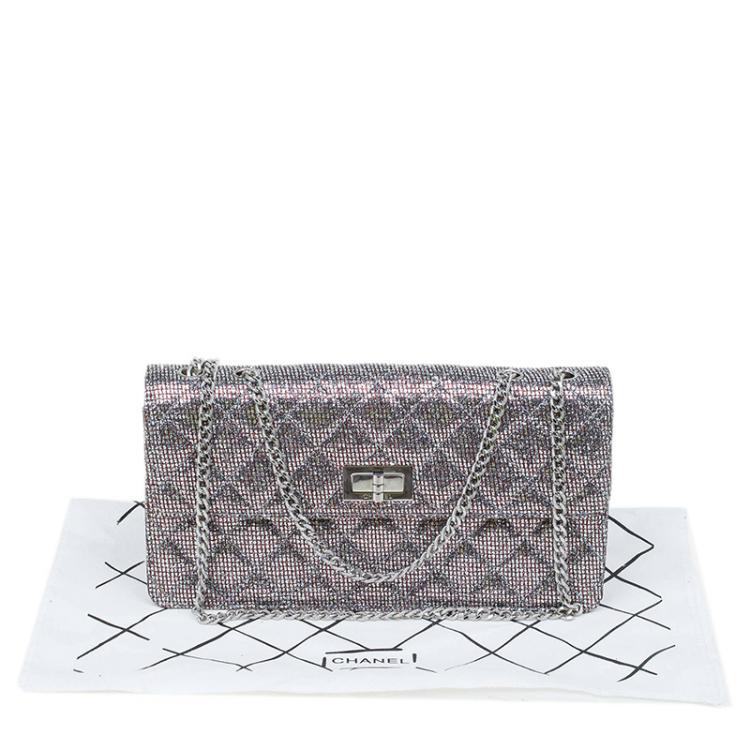 Pre Owned Chanel Quilted Silver Glitter Leather Reissue Shoulder Bag