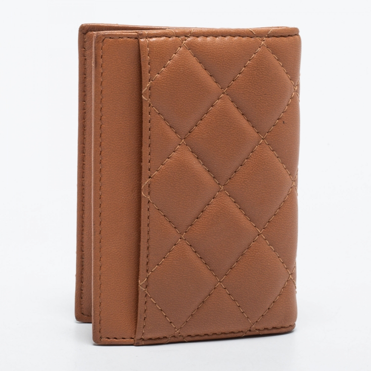 Pre Owned Chanel Brown Quilted Leather CC Bifold Card Case