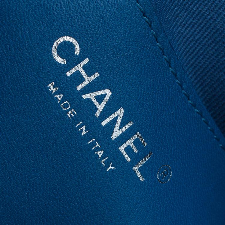 Pre Owned Chanel Blue Quilted Glazed Crackled Leather Large Mademoiselle Bowling Bag