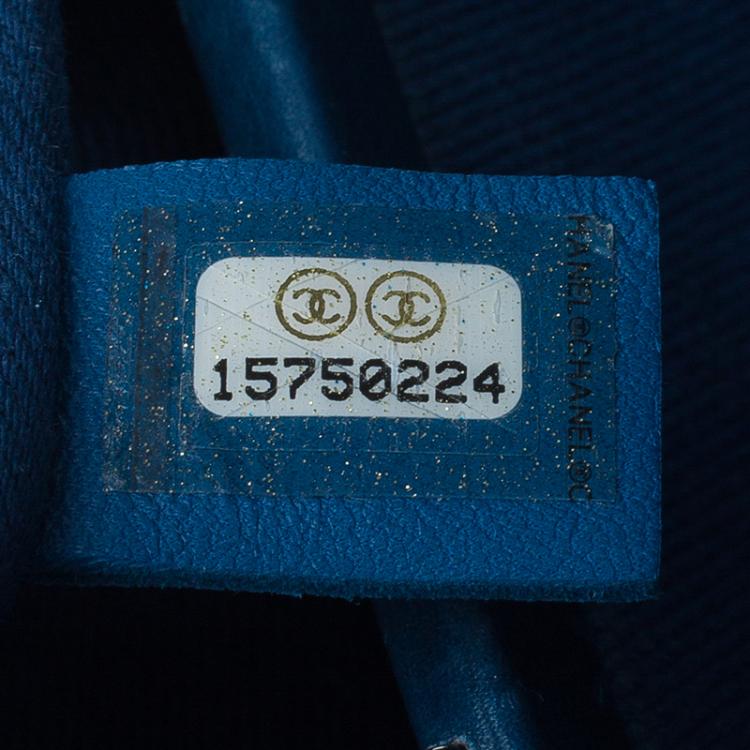 Pre Owned Chanel Blue Quilted Glazed Crackled Leather Large Mademoiselle Bowling Bag