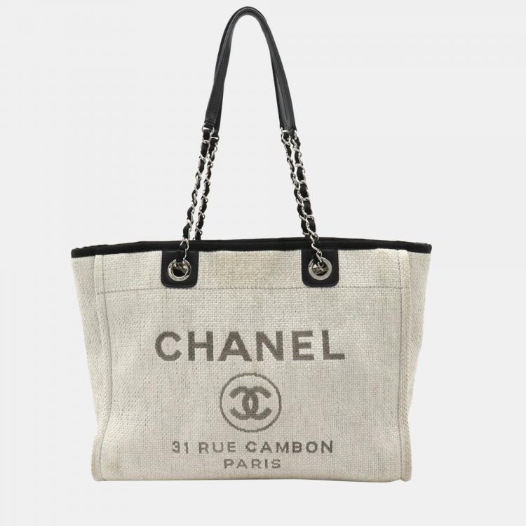 Chanel Black/Grey Canvas Leather Medium Deauville Tote Bag Chanel