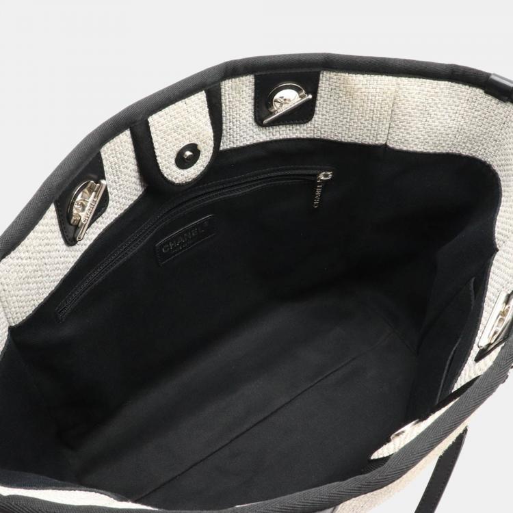 Pre Owned Chanel Black/Grey Canvas Leather Medium Deauville Tote Bag 