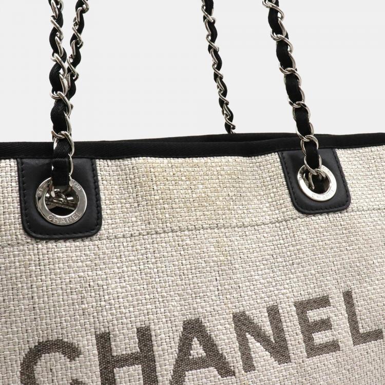 Pre Owned Chanel Black/Grey Canvas Leather Medium Deauville Tote Bag 