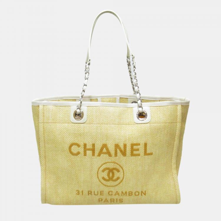 Pre Owned Chanel Yellow Raffia Deauville Shopping Tote Bag