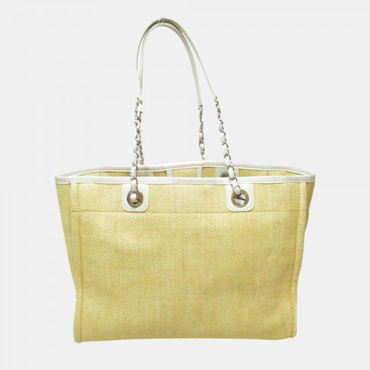 Pre Owned Chanel Yellow Raffia Deauville Shopping Tote Bag