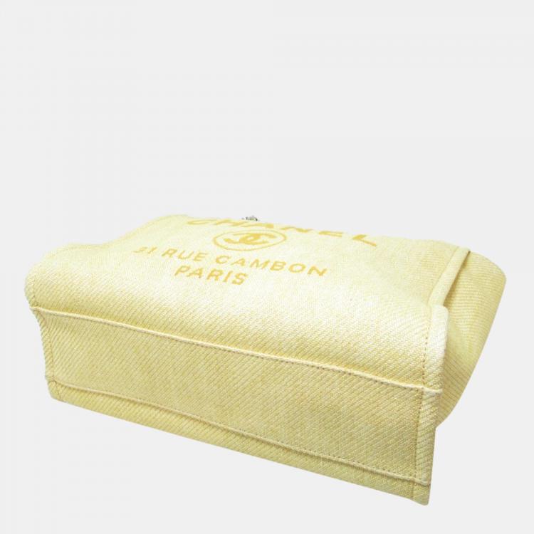 Pre Owned Chanel Yellow Raffia Deauville Shopping Tote Bag