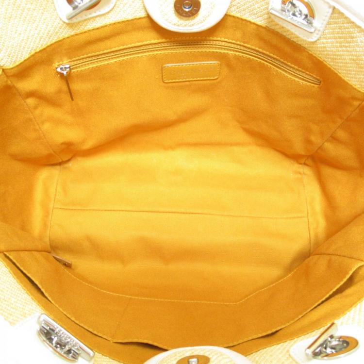 Pre Owned Chanel Yellow Raffia Deauville Shopping Tote Bag
