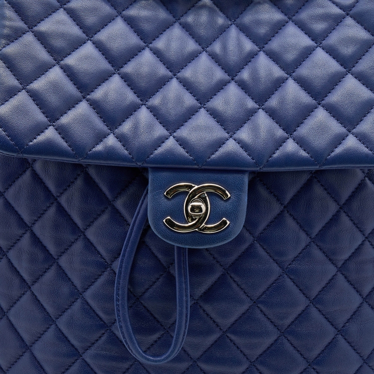 Pre Owned Chanel Blue Quilted Leather Large Urban Spirit Backpack