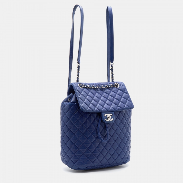 Pre Owned Chanel Blue Quilted Leather Large Urban Spirit Backpack