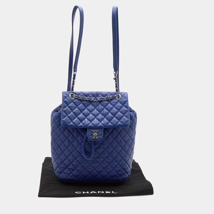 Pre Owned Chanel Blue Quilted Leather Large Urban Spirit Backpack