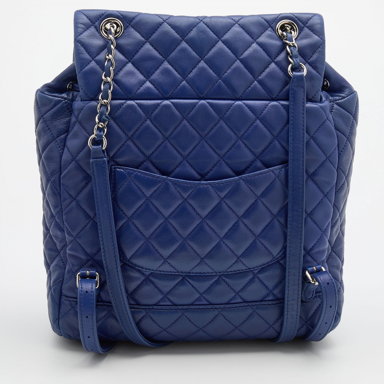 Pre Owned Chanel Blue Quilted Leather Large Urban Spirit Backpack