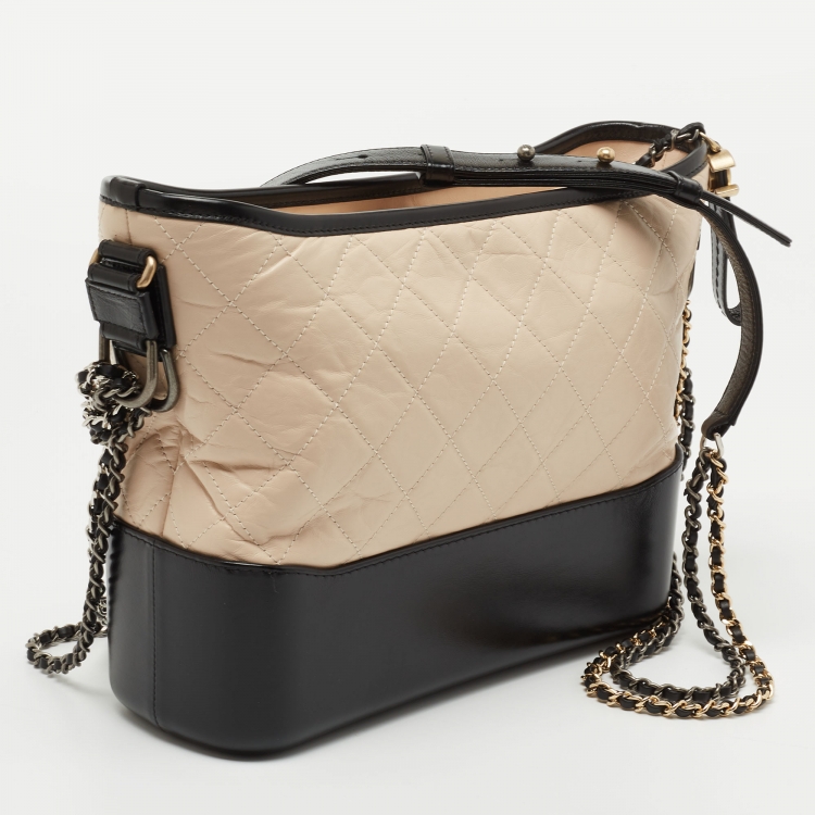 Pre Owned Chanel Black/Beige Quilted Leather Gabrielle Hobo 