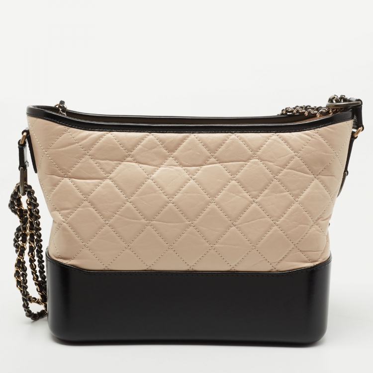 Pre Owned Chanel Black/Beige Quilted Leather Gabrielle Hobo 