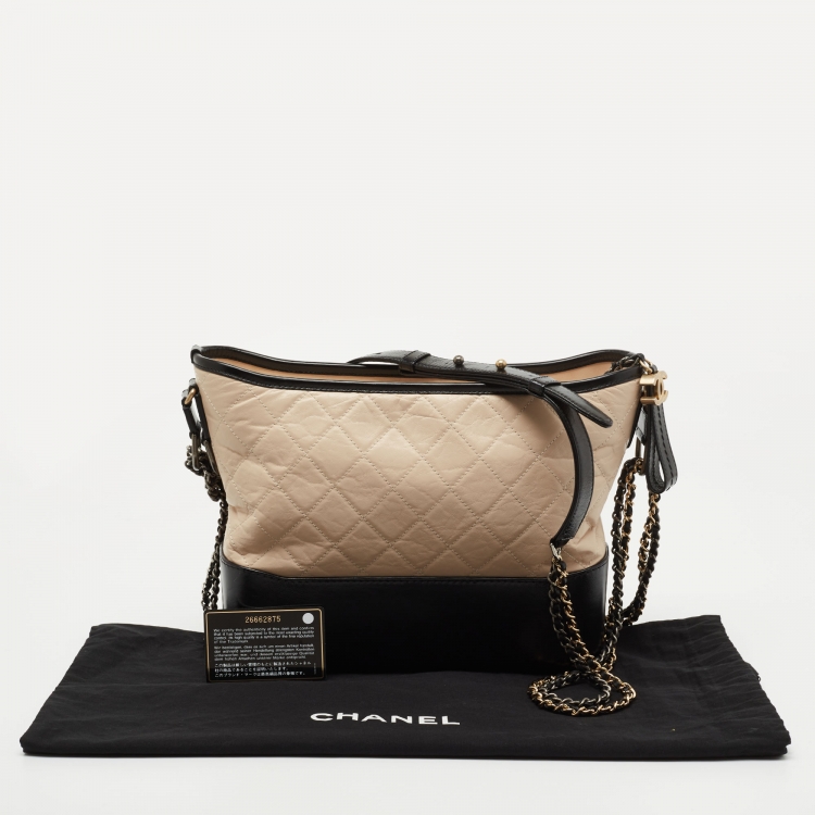 Pre Owned Chanel Black/Beige Quilted Leather Gabrielle Hobo 