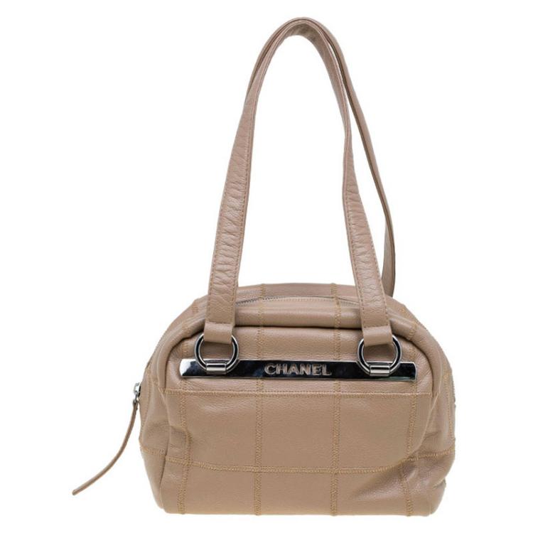 Pre Owned Chanel Light Brown Chocolate Bar Caviar Leather East West Satchel