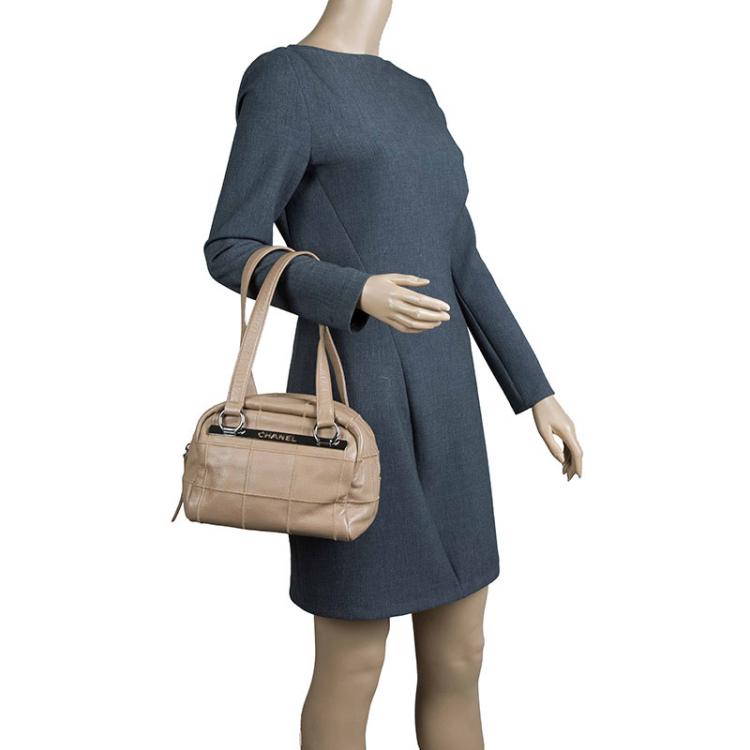 Pre Owned Chanel Light Brown Chocolate Bar Caviar Leather East West Satchel