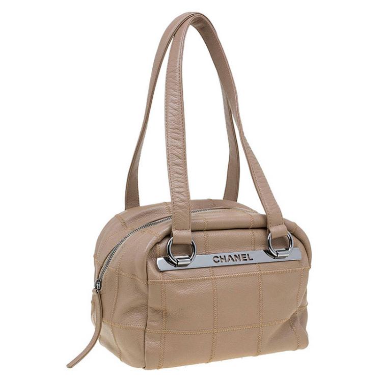 Pre Owned Chanel Light Brown Chocolate Bar Caviar Leather East West Satchel