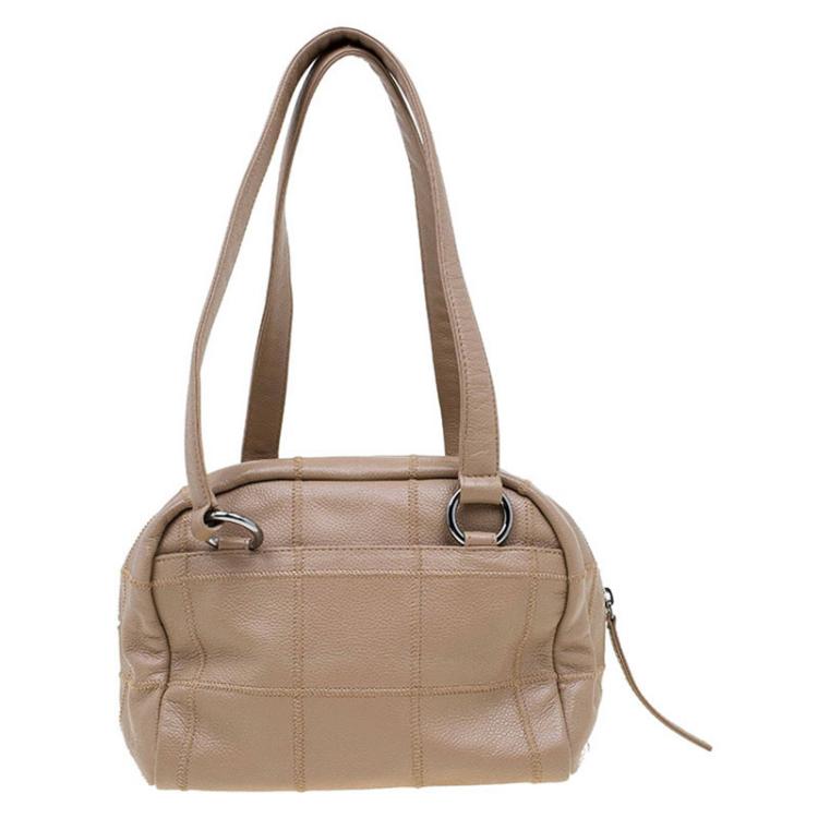 Pre Owned Chanel Light Brown Chocolate Bar Caviar Leather East West Satchel