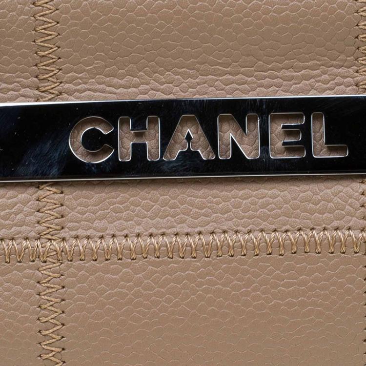 Pre Owned Chanel Light Brown Chocolate Bar Caviar Leather East West Satchel