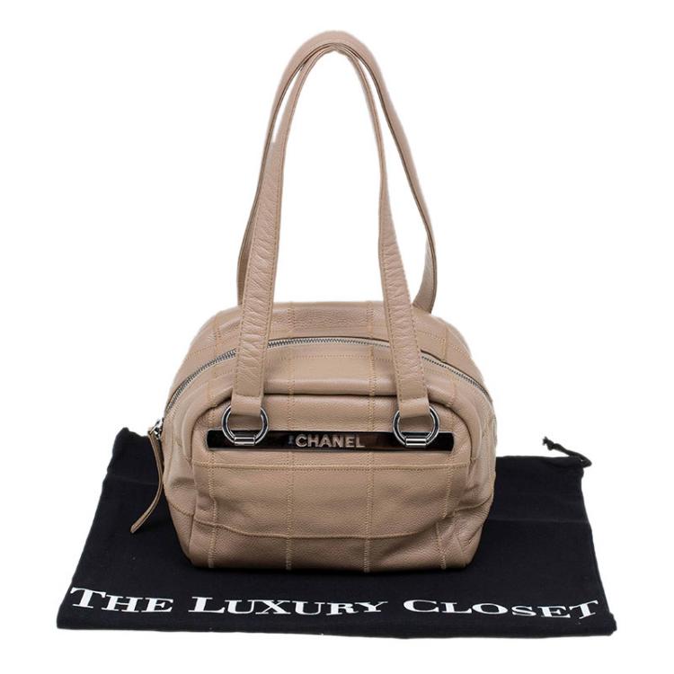 Pre Owned Chanel Light Brown Chocolate Bar Caviar Leather East West Satchel
