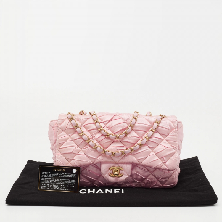 Pre Owned Chanel Pink Quilted Satin Flap Shoulder Bag