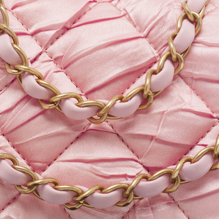Pre Owned Chanel Pink Quilted Satin Flap Shoulder Bag