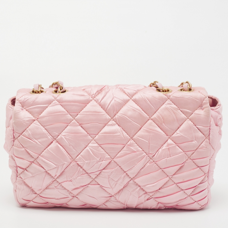 Pre Owned Chanel Pink Quilted Satin Flap Shoulder Bag