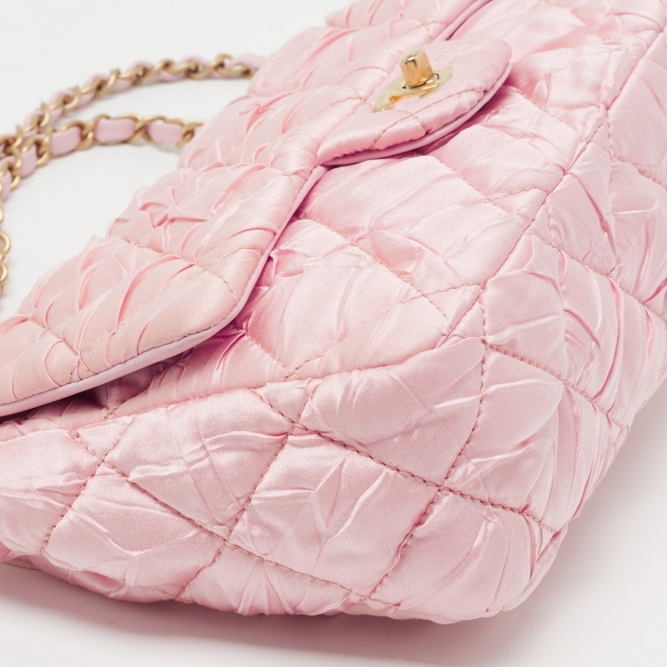Pre Owned Chanel Pink Quilted Satin Flap Shoulder Bag