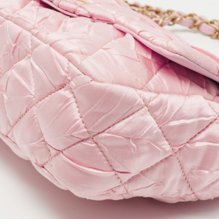 Pre Owned Chanel Pink Quilted Satin Flap Shoulder Bag