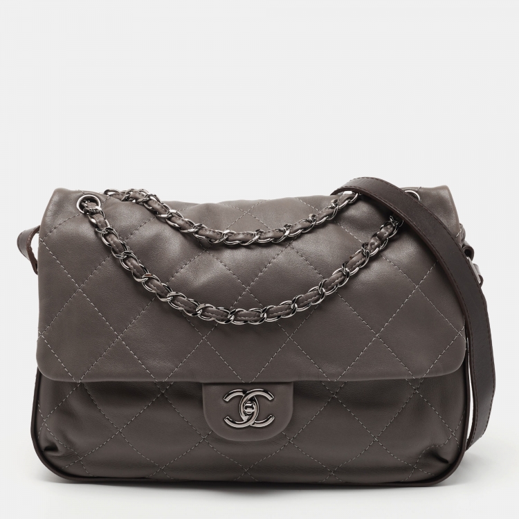 Chanel Grey Quilted Leather Country Chic Crossbody Flap Bag Chanel