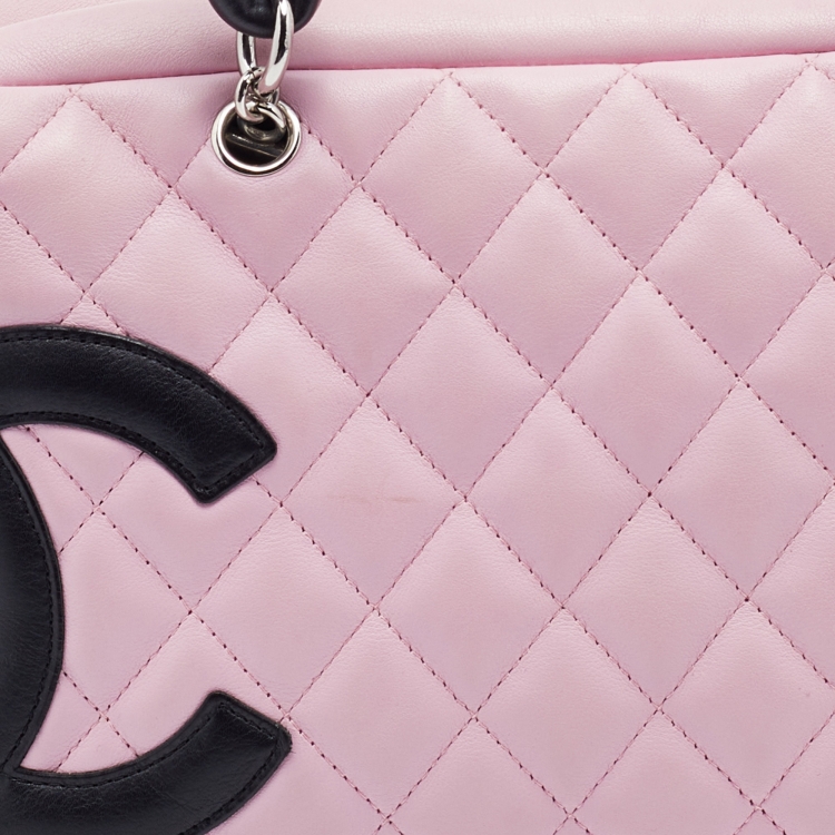 Pre Owned Chanel Pink/Black Quilted Leather CC Ligne Cambon Bag