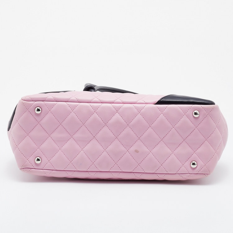 Pre Owned Chanel Pink/Black Quilted Leather CC Ligne Cambon Bag