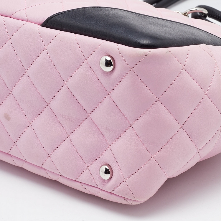 Pre Owned Chanel Pink/Black Quilted Leather CC Ligne Cambon Bag