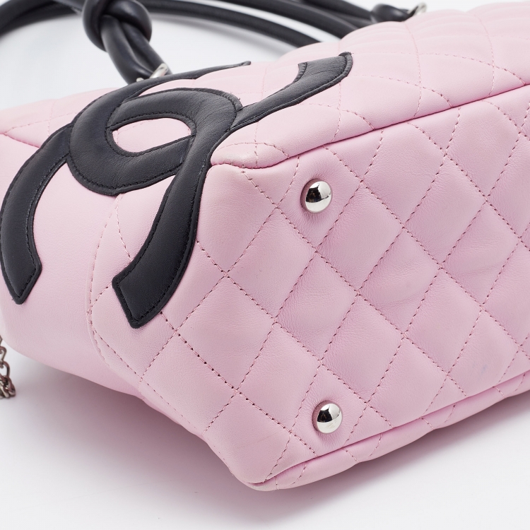 Pre Owned Chanel Pink/Black Quilted Leather CC Ligne Cambon Bag