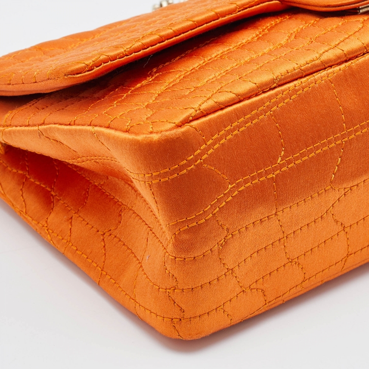 Pre Owned Chanel Orange Crocodile Quilted Satin 2.55 Reissue Classic 225 Flap Bag
