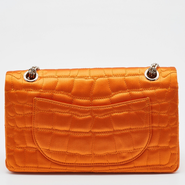 Pre Owned Chanel Orange Crocodile Quilted Satin 2.55 Reissue Classic 225 Flap Bag