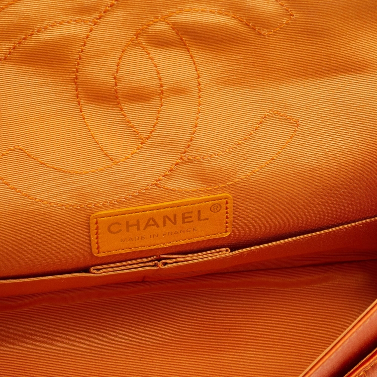 Pre Owned Chanel Orange Crocodile Quilted Satin 2.55 Reissue Classic 225 Flap Bag