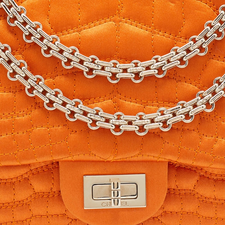 Pre Owned Chanel Orange Crocodile Quilted Satin 2.55 Reissue Classic 225 Flap Bag