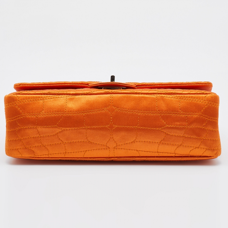 Pre Owned Chanel Orange Crocodile Quilted Satin 2.55 Reissue Classic 225 Flap Bag