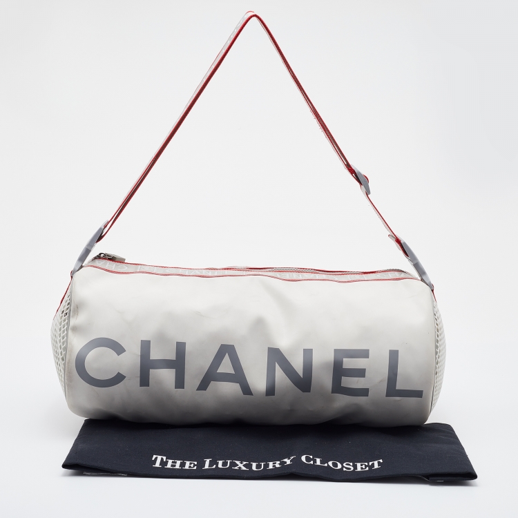 Pre Owned Chanel White/Grey Coated Canvas Sport Ligne Mini Duffle Bag