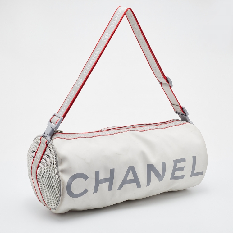 Pre Owned Chanel White/Grey Coated Canvas Sport Ligne Mini Duffle Bag
