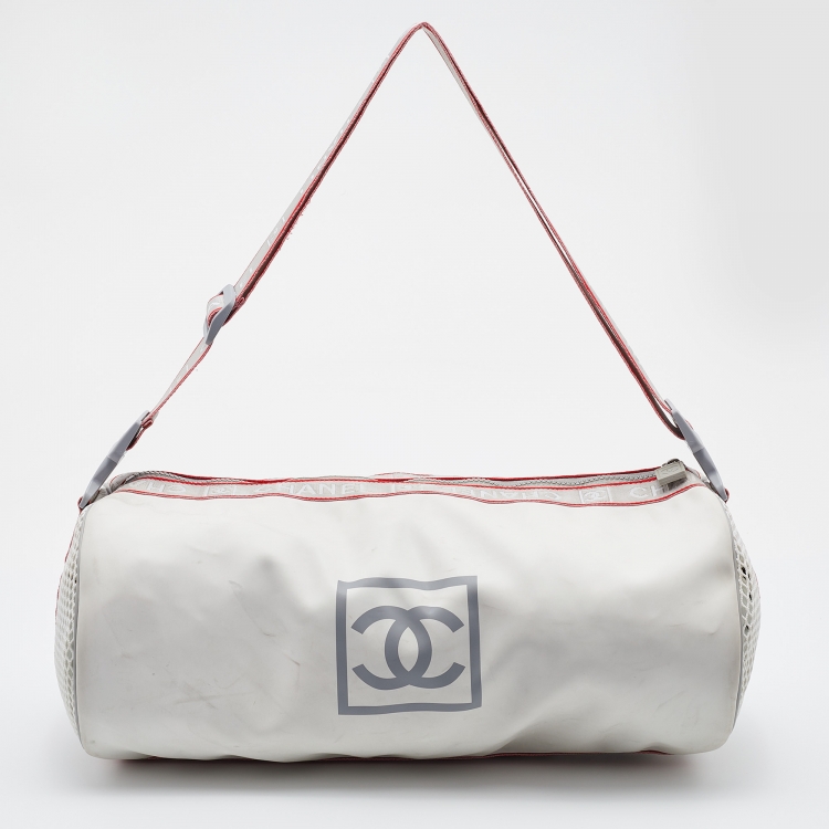 Pre Owned Chanel White/Grey Coated Canvas Sport Ligne Mini Duffle Bag