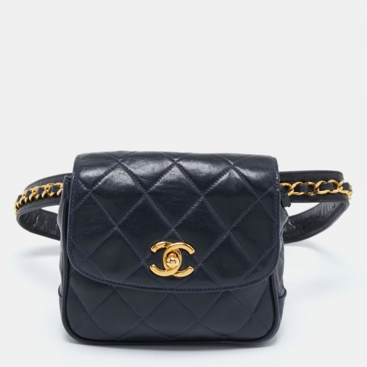 Chanel Dark Blue Quilted Leather Vintage Chain Waist Belt Bag Chanel | The  Luxury Closet