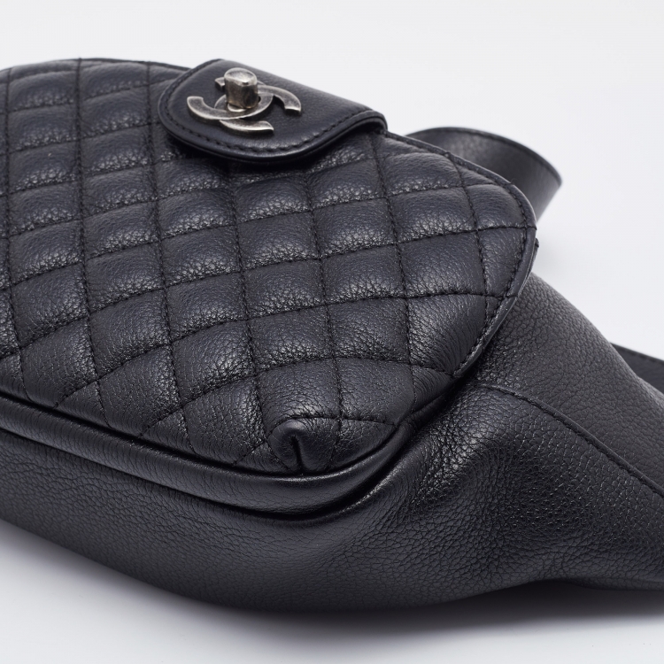 Pre Owned Chanel Black Quilted Leather CC Casual Rock Belt Bag