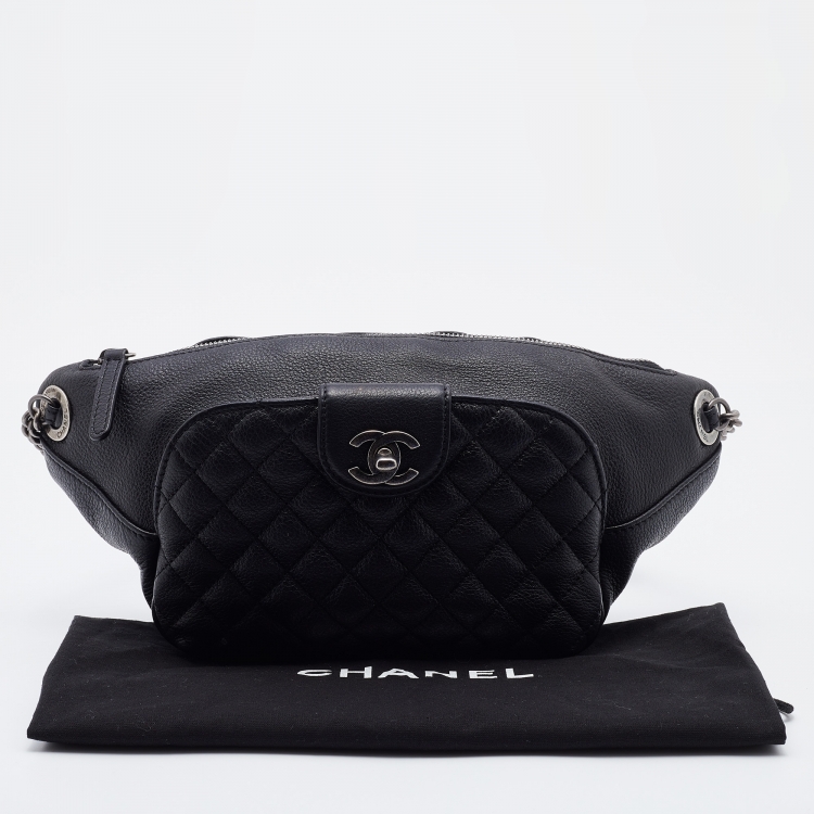 Pre Owned Chanel Black Quilted Leather CC Casual Rock Belt Bag