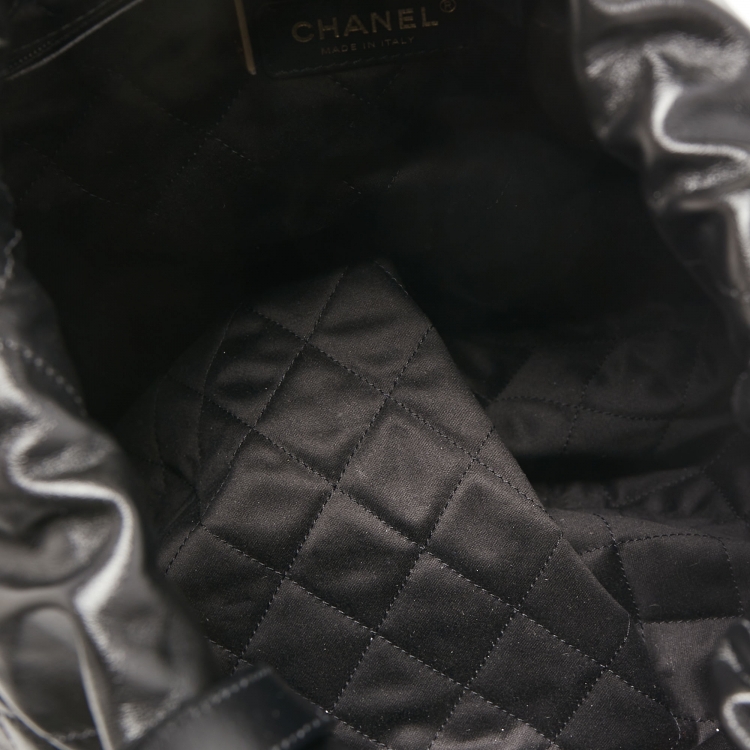 Pre Owned Chanel Black Shiny Quilted Leather 22 Backpack